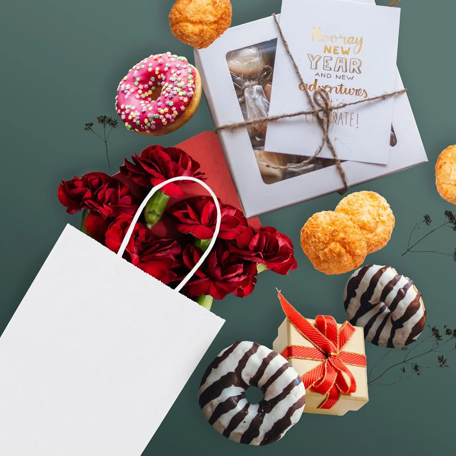 METRONIC Paper Gift Bags 5.25x3.75x8 50Pcs, White Paper Bags with Handles, Kraft Paper Bags for Small Business, Heavy Duty Bulk Paper Bags for Birthday Party Favors, Shopping, Retail, Merchandise