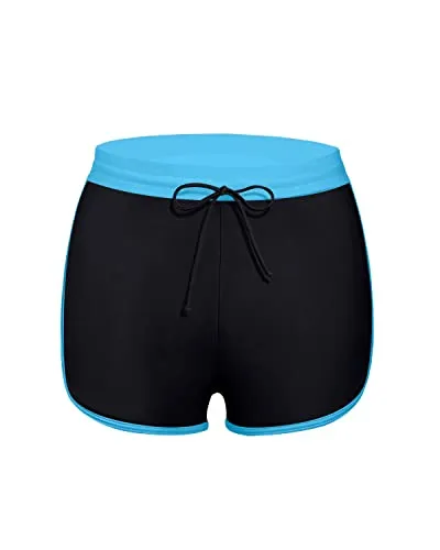 Mid Waist Tummy Control V Slit Swim Bottoms Swim Shorts-Black