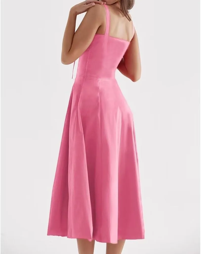 Midi Dresses for Women Tea Party Vacation Going Out Corset Flowy Cute A Line Casual Formal Long Satin Dress