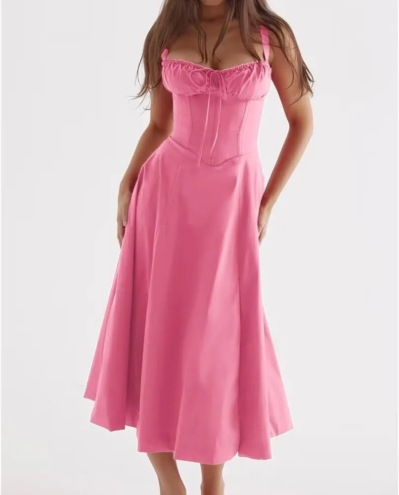 Midi Dresses for Women Tea Party Vacation Going Out Corset Flowy Cute A Line Casual Formal Long Satin Dress