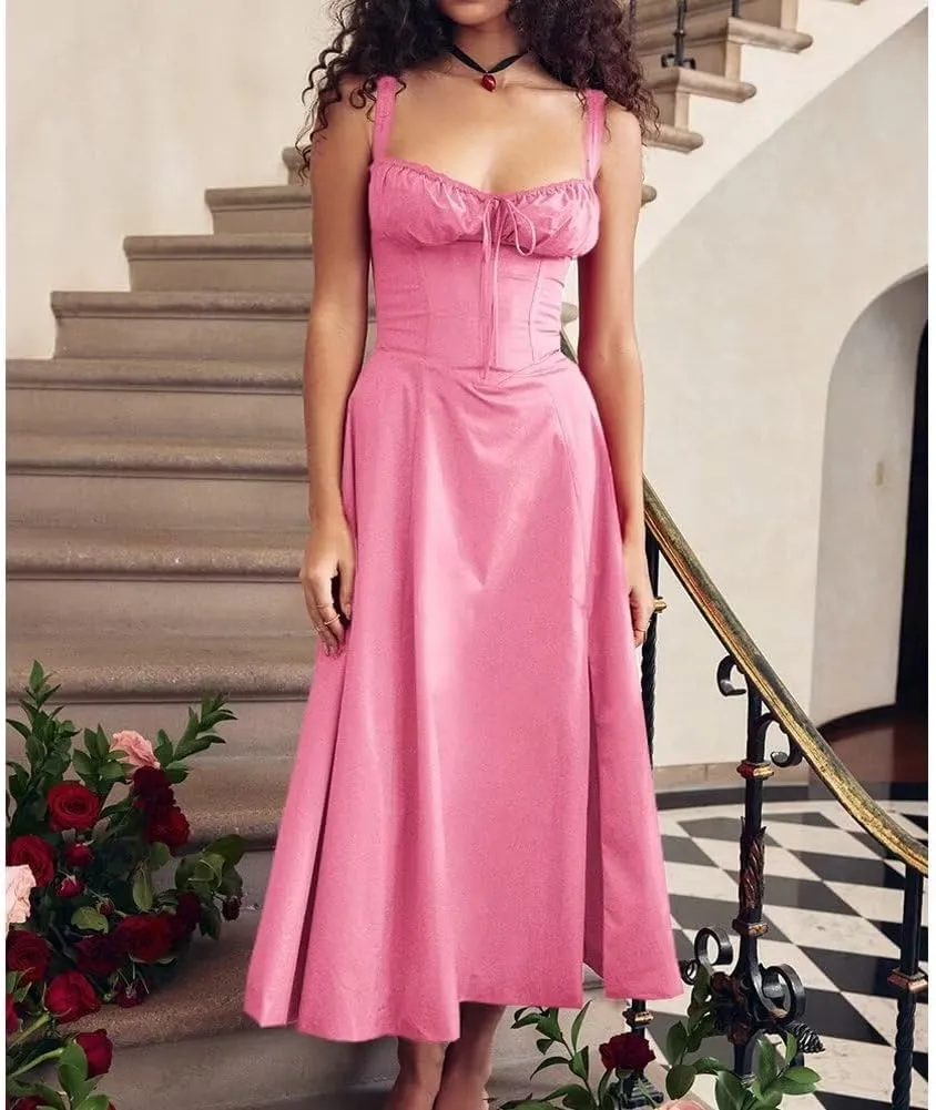 Midi Dresses for Women Tea Party Vacation Going Out Corset Flowy Cute A Line Casual Formal Long Satin Dress