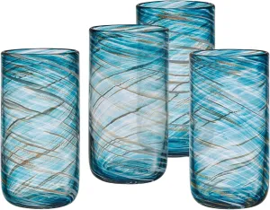 Mikasa Color Swirl Highball Tumbler Cups, Set of 4, Blue