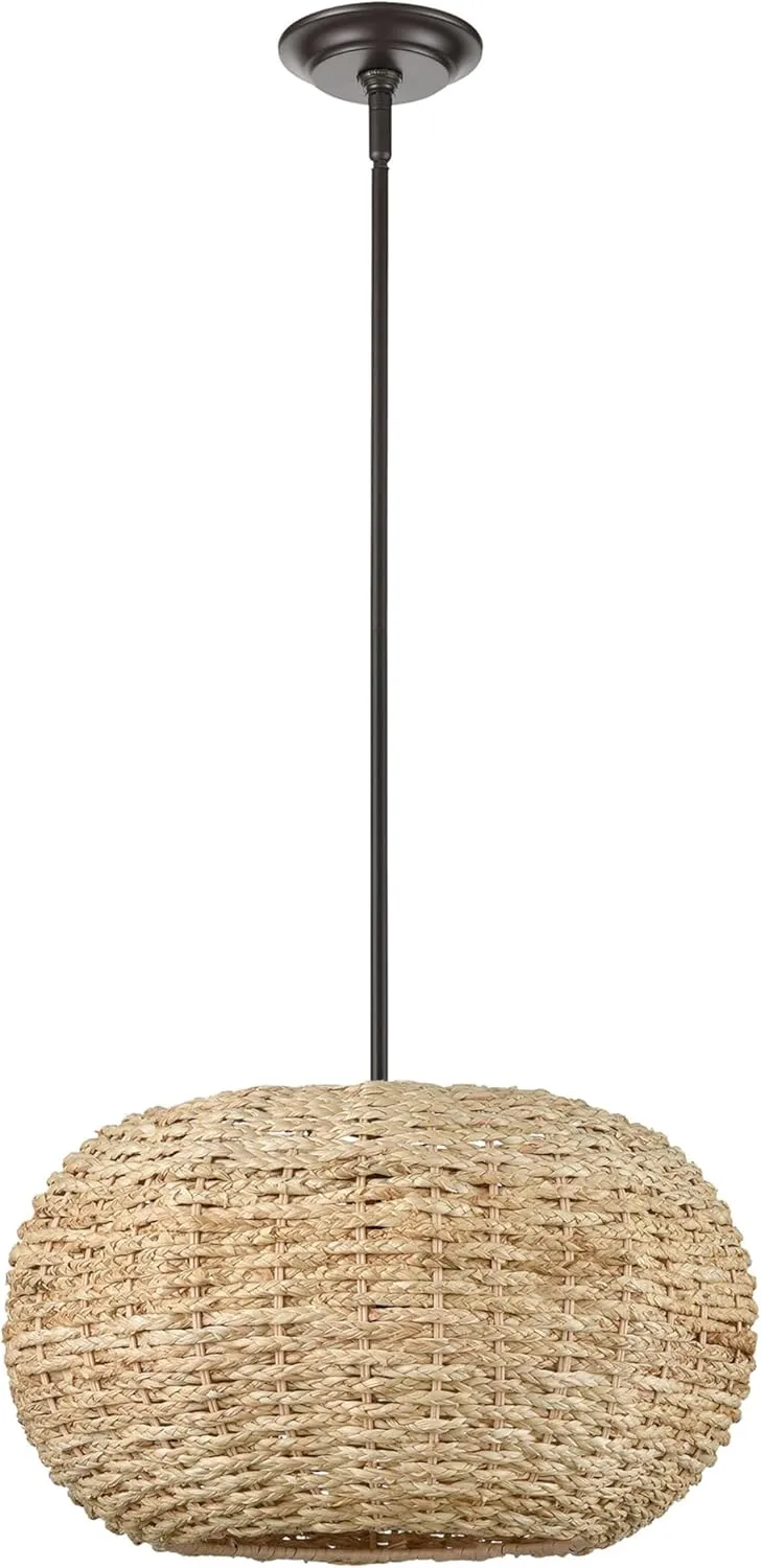 ML Lighting | Bemo Collection | 99301-OB | Indoor 1 Light Metal Pendant in Oiled Bronze with Rattan Rattan Shade | Kitchens, Dining Rooms, Living Rooms, Entryways, Hallways