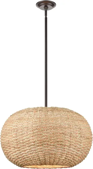 ML Lighting | Bemo Collection | 99302-OB | Indoor 3 Light Metal Pendant in Oiled Bronze with Rattan Rattan Shade | Kitchens, Dining Rooms, Living Rooms, Entryways, Hallways