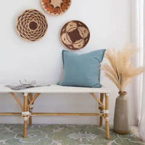 Modern Coastal Style Rattan Bench - White