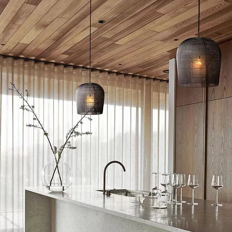 Modern Kitchen Island Black Rattan Pendant Light