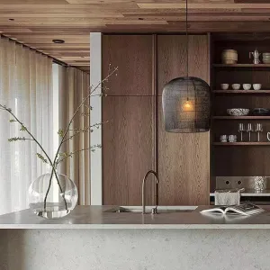 Modern Kitchen Island Black Rattan Pendant Light