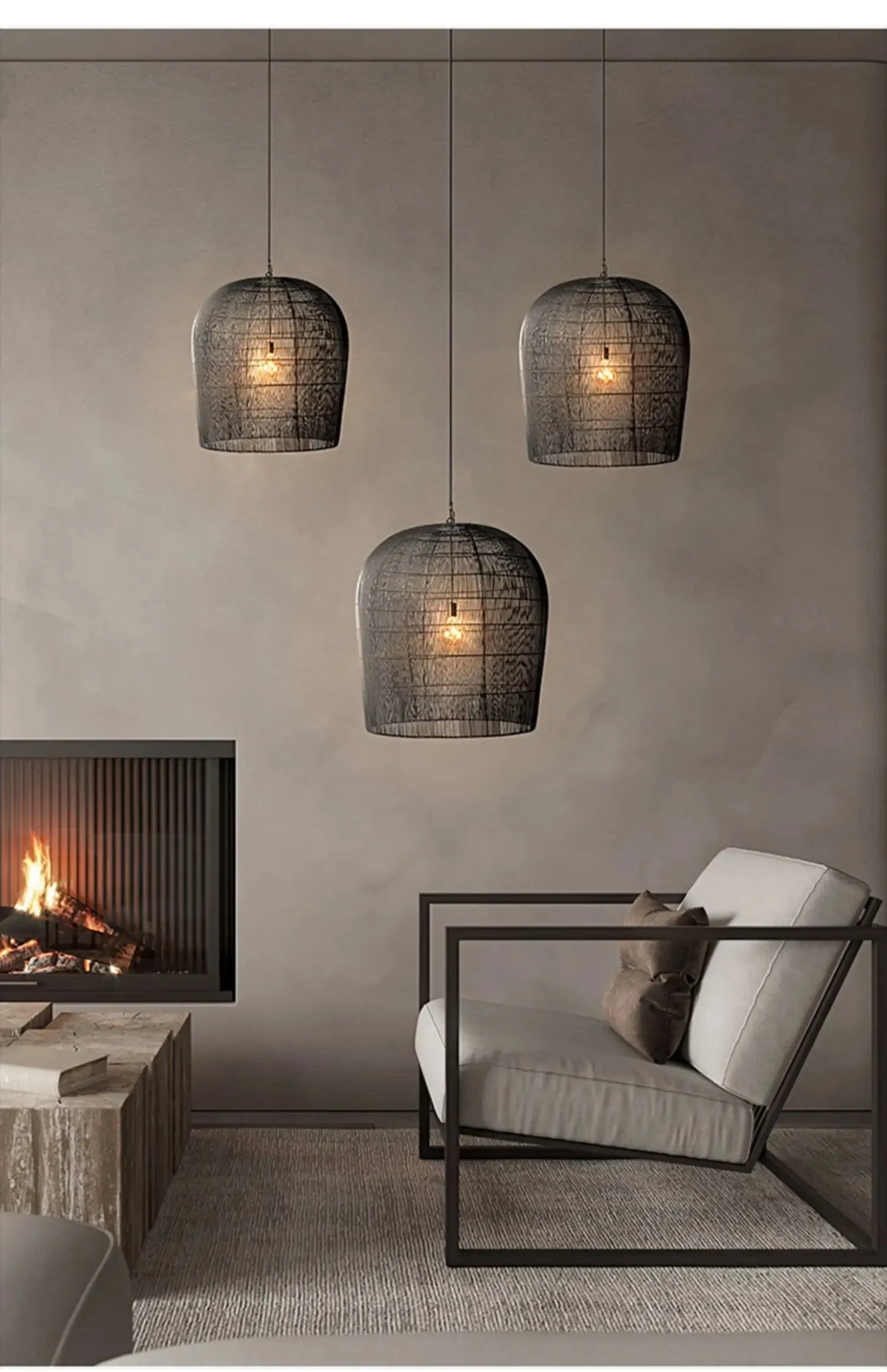 Modern Kitchen Island Black Rattan Pendant Light