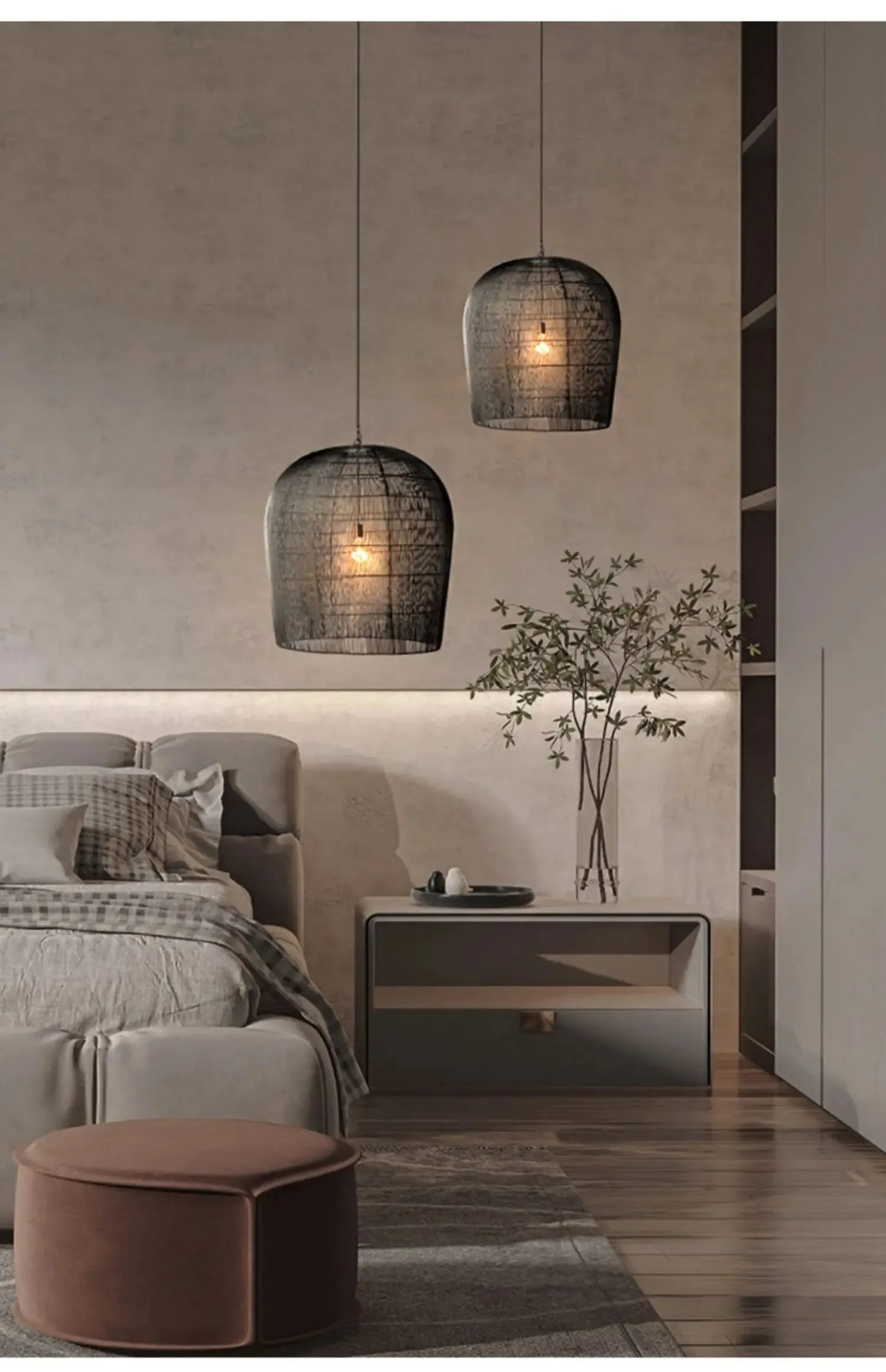 Modern Kitchen Island Black Rattan Pendant Light