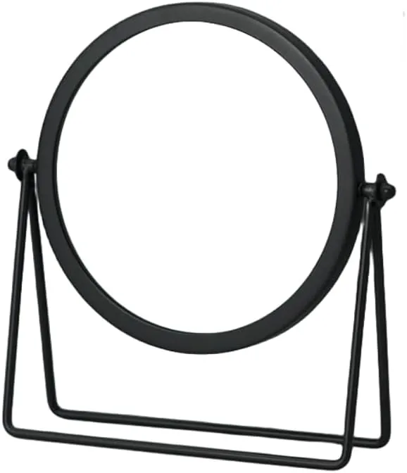 Modern Nordic Style Iron Tabletop Makeup Mirror, Circular Rotating Tabletop Stand Mirror,360° Rotating Single Vanity Mirror (BlackA)