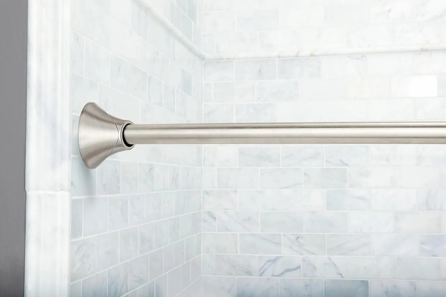 Moen Brushed Nickel 5-Foot Adjustable Tension Single Curved Shower Curtain Rod for Bathroom Shower, CSR2172BN