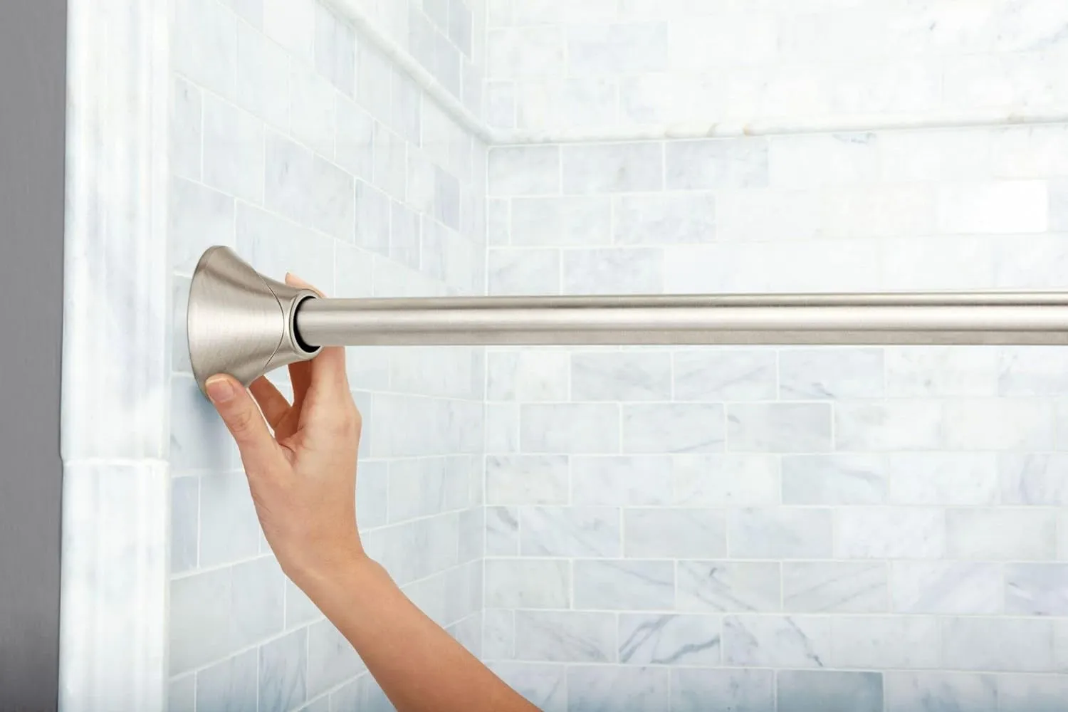 Moen Brushed Nickel 5-Foot Adjustable Tension Single Curved Shower Curtain Rod for Bathroom Shower, CSR2172BN