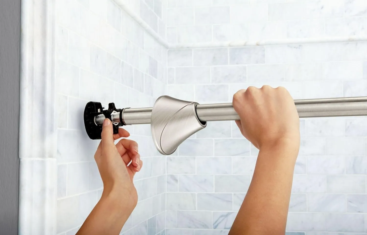 Moen Brushed Nickel 5-Foot Adjustable Tension Single Curved Shower Curtain Rod for Bathroom Shower, CSR2172BN