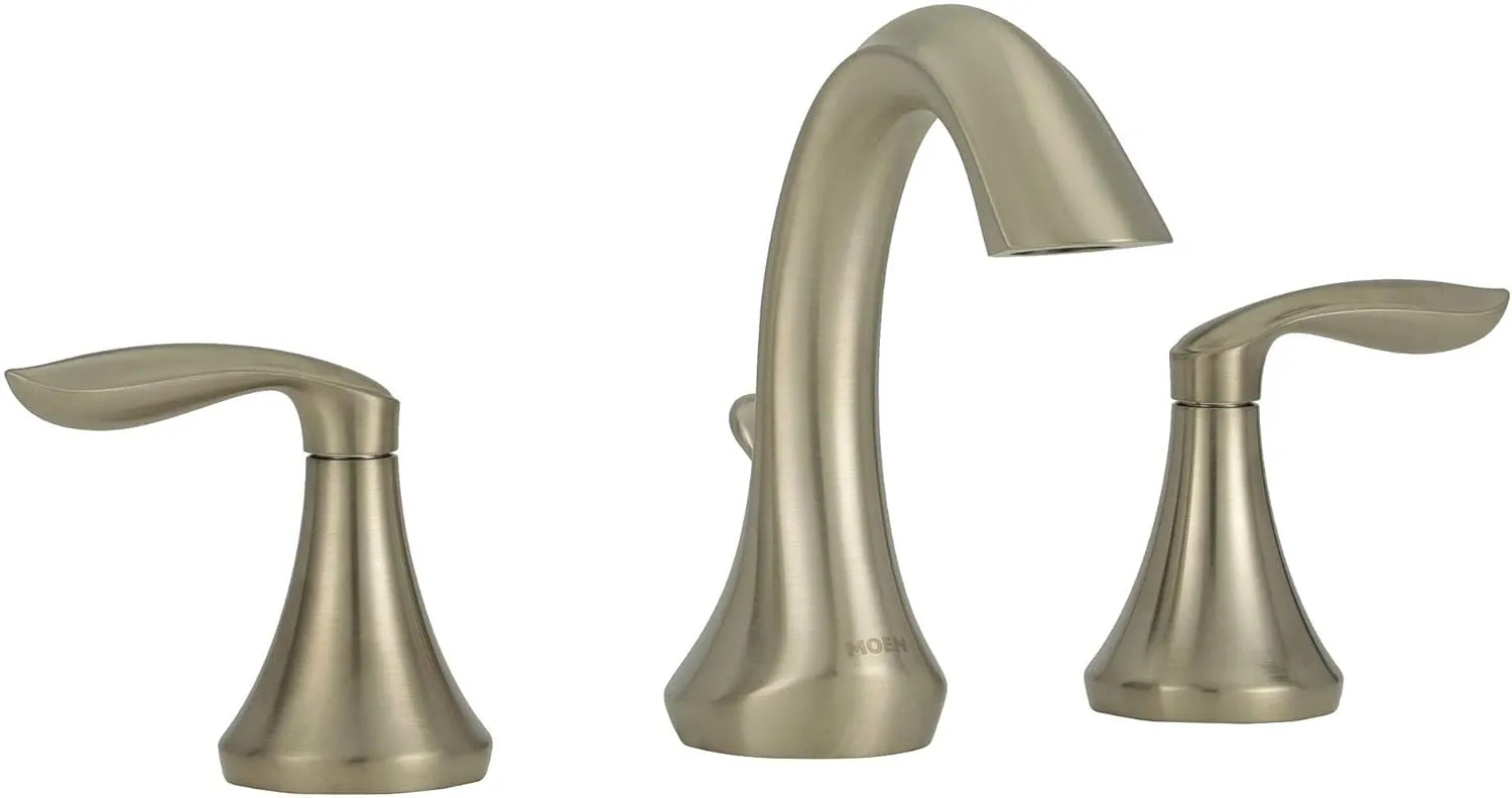 Moen Eva Brushed Nickel Two-Handle High-Arc Widespread Bathroom Faucet, Bathroom Faucets for Sink 3 Hole Setup with Drain Trim, (Valve Required), T6420BN