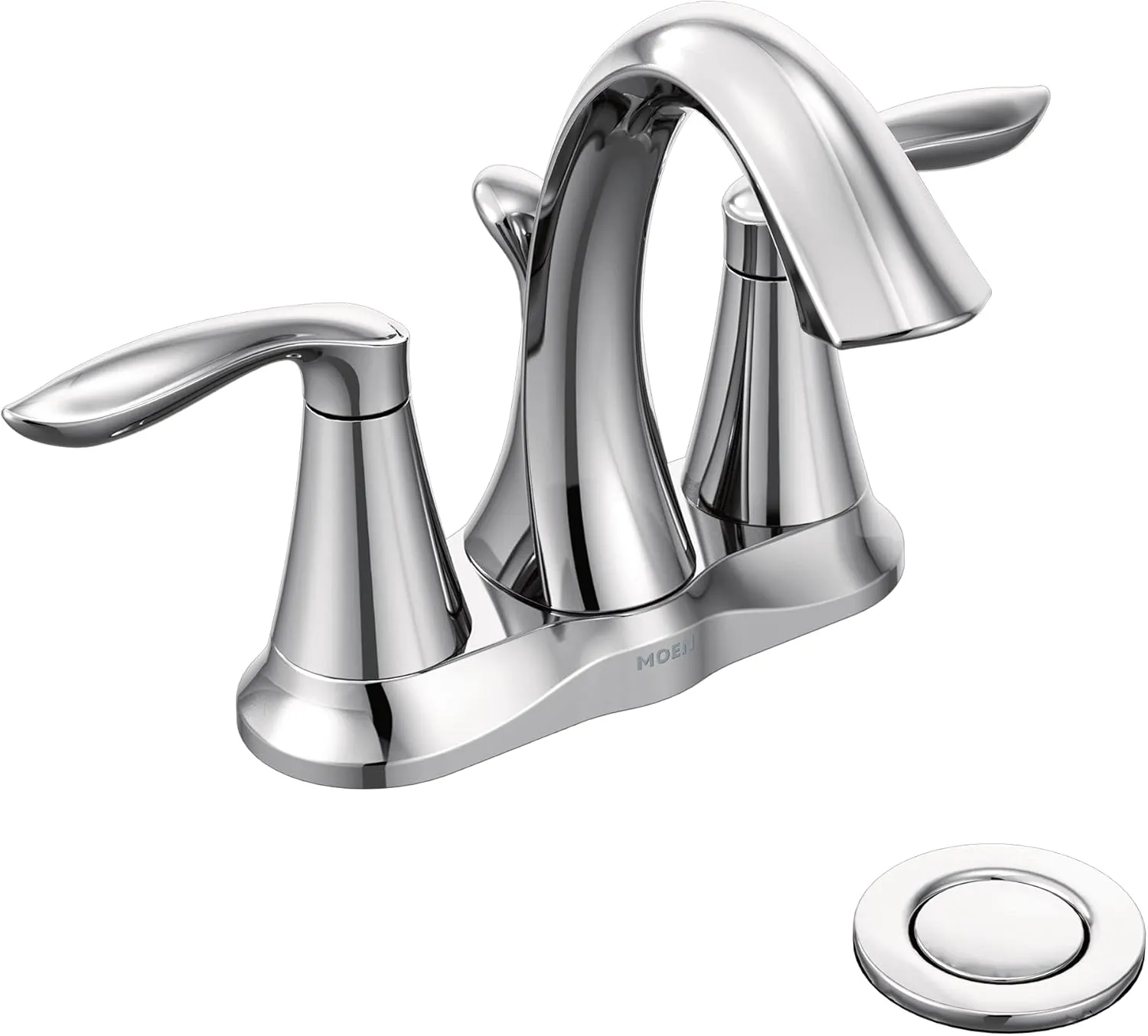 Moen Eva Chrome Two-Handle Centerset Bathroom Sink Faucet with Drain Assembly for 3-hole Installation Setups, 6410