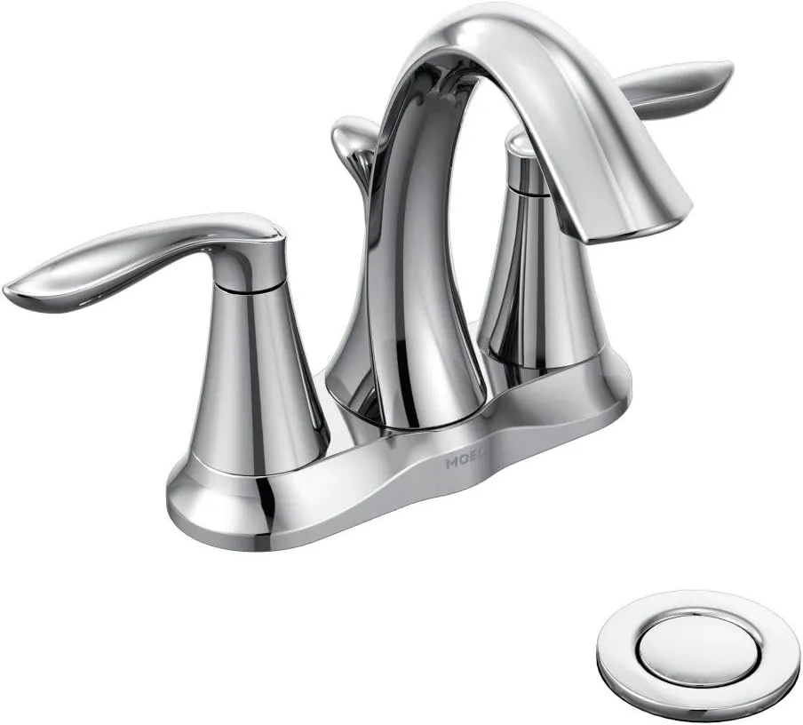 Moen Eva Chrome Two-Handle Centerset Bathroom Sink Faucet with Drain Assembly for 3-hole Installation Setups, 6410