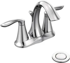 Moen Eva Chrome Two-Handle Centerset Bathroom Sink Faucet with Drain Assembly for 3-hole Installation Setups, 6410