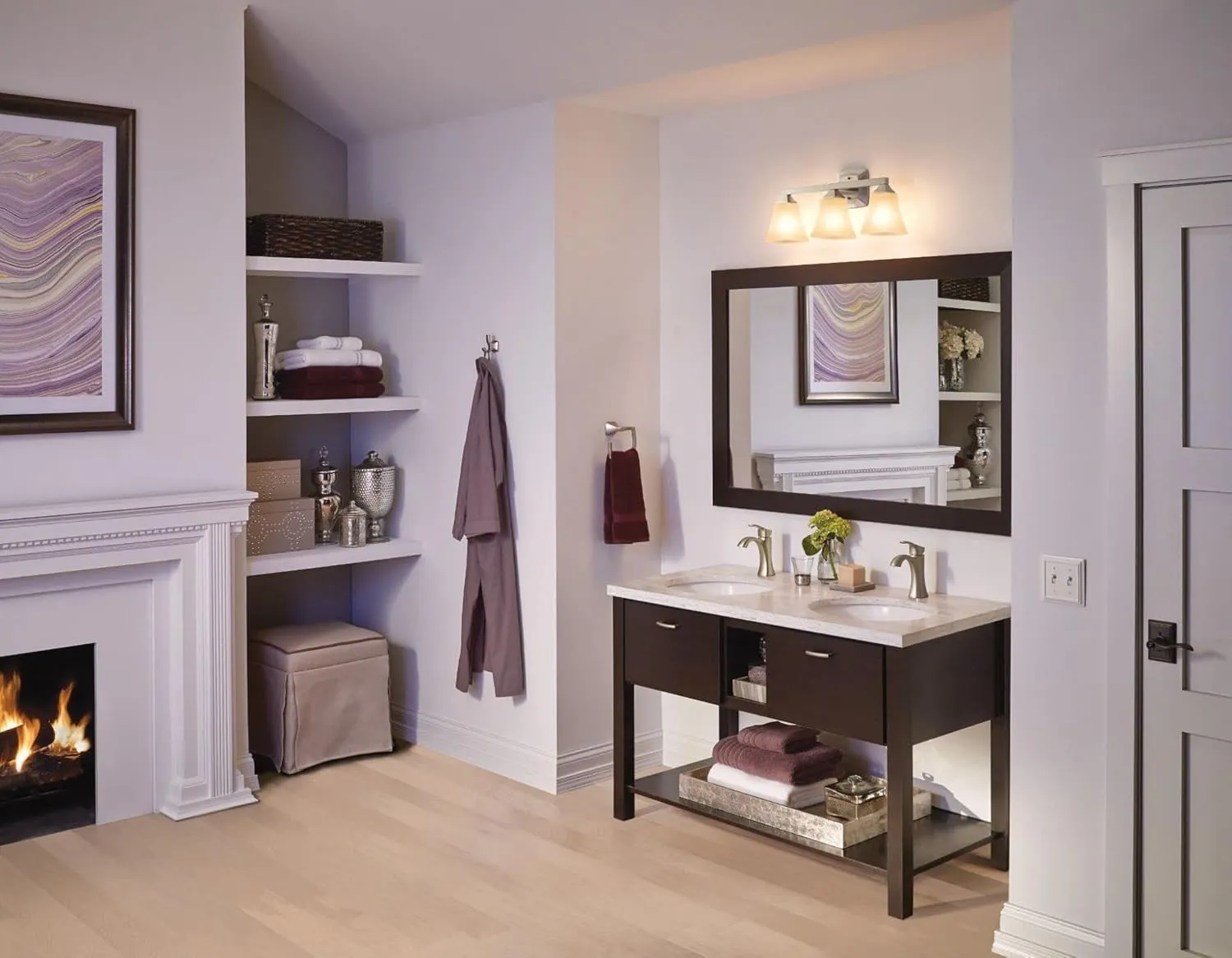 Moen Voss Brushed Nickel 3-Light Dual-Mount Bathroom Vanity Fixture with Frosted Glass, Bath Lighting Above Sink, YB5163BN