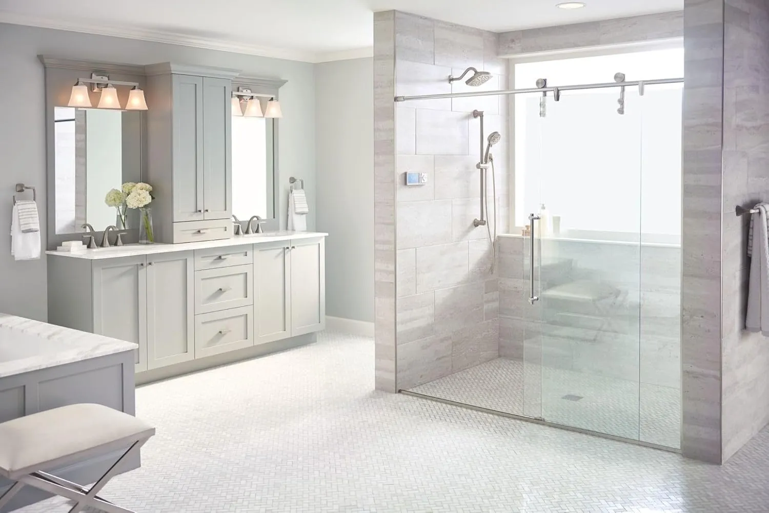 Moen Voss Brushed Nickel 3-Light Dual-Mount Bathroom Vanity Fixture with Frosted Glass, Bath Lighting Above Sink, YB5163BN