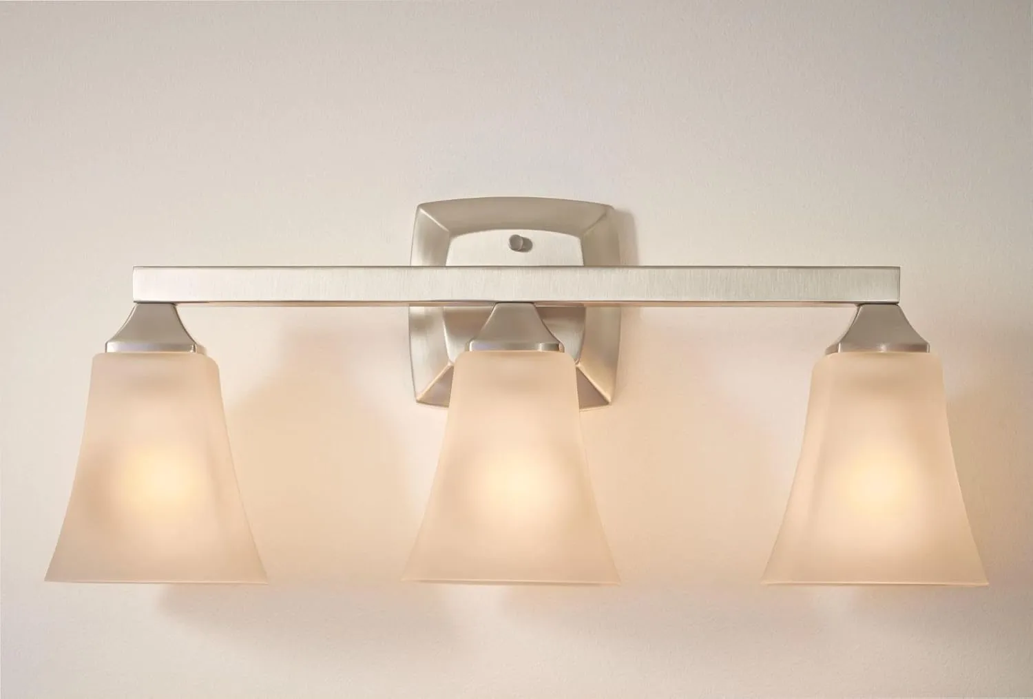 Moen Voss Brushed Nickel 3-Light Dual-Mount Bathroom Vanity Fixture with Frosted Glass, Bath Lighting Above Sink, YB5163BN