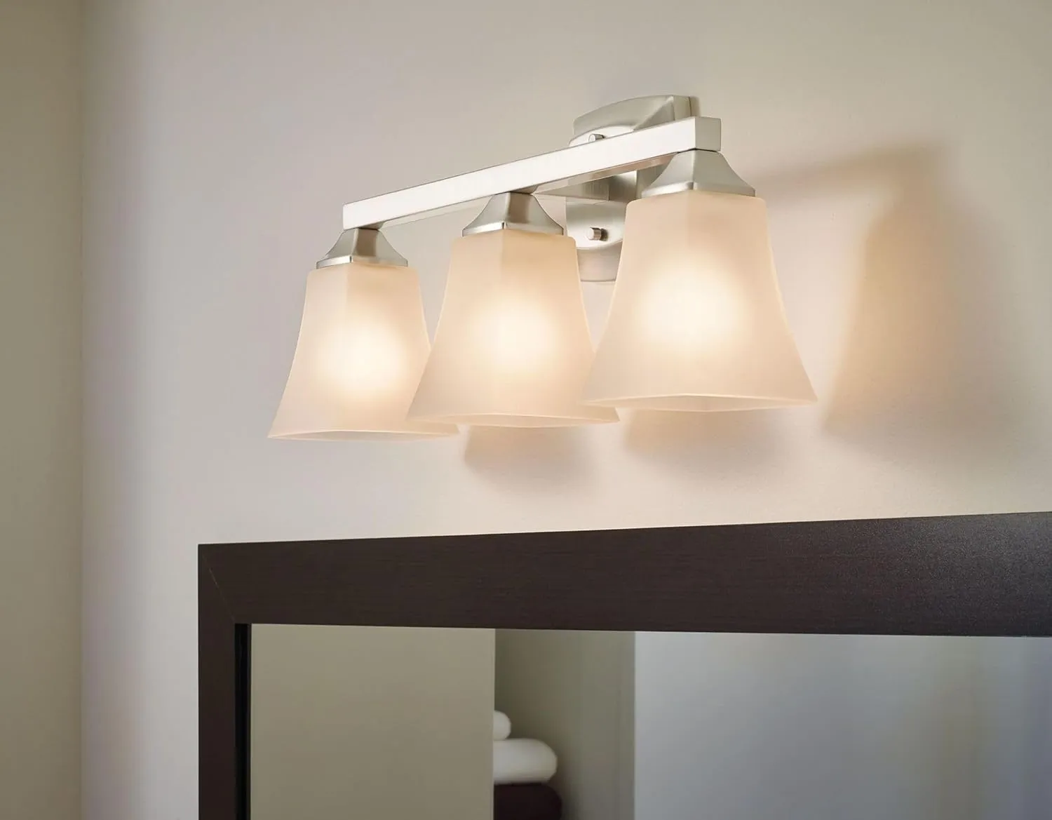 Moen Voss Brushed Nickel 3-Light Dual-Mount Bathroom Vanity Fixture with Frosted Glass, Bath Lighting Above Sink, YB5163BN