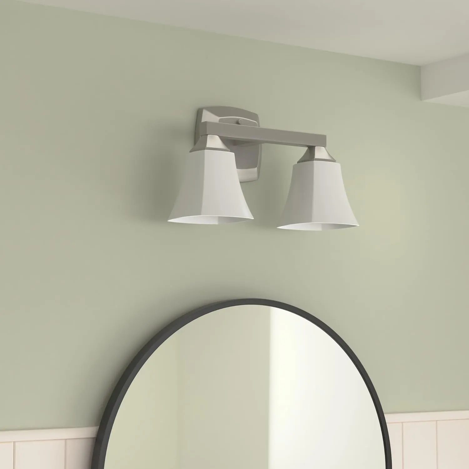 Moen YB5162BN Voss 2-Light Dual-Mount Bath Bathroom Vanity Fixture with Frosted Glass, Brushed Nickel