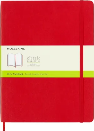 Moleskine Classic Notebook, Soft Cover, XL (7.5" x 9.5") Plain/Blank, Scarlet Red, 192 Pages