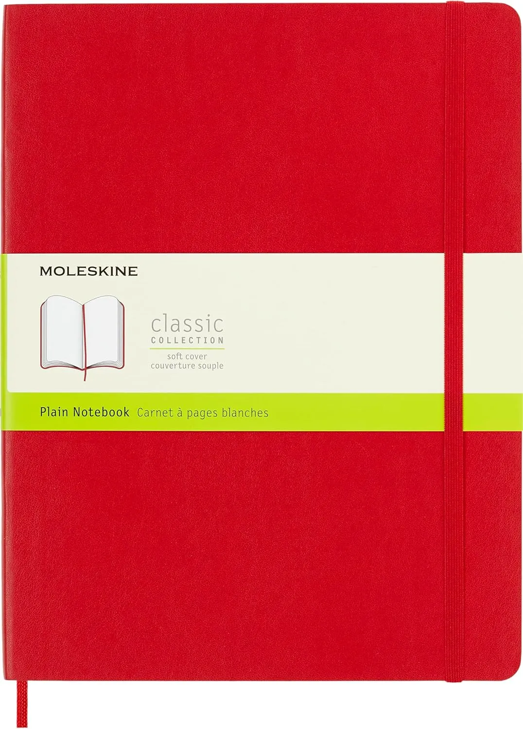 Moleskine Classic Notebook, Soft Cover, XL (7.5" x 9.5") Plain/Blank, Scarlet Red, 192 Pages