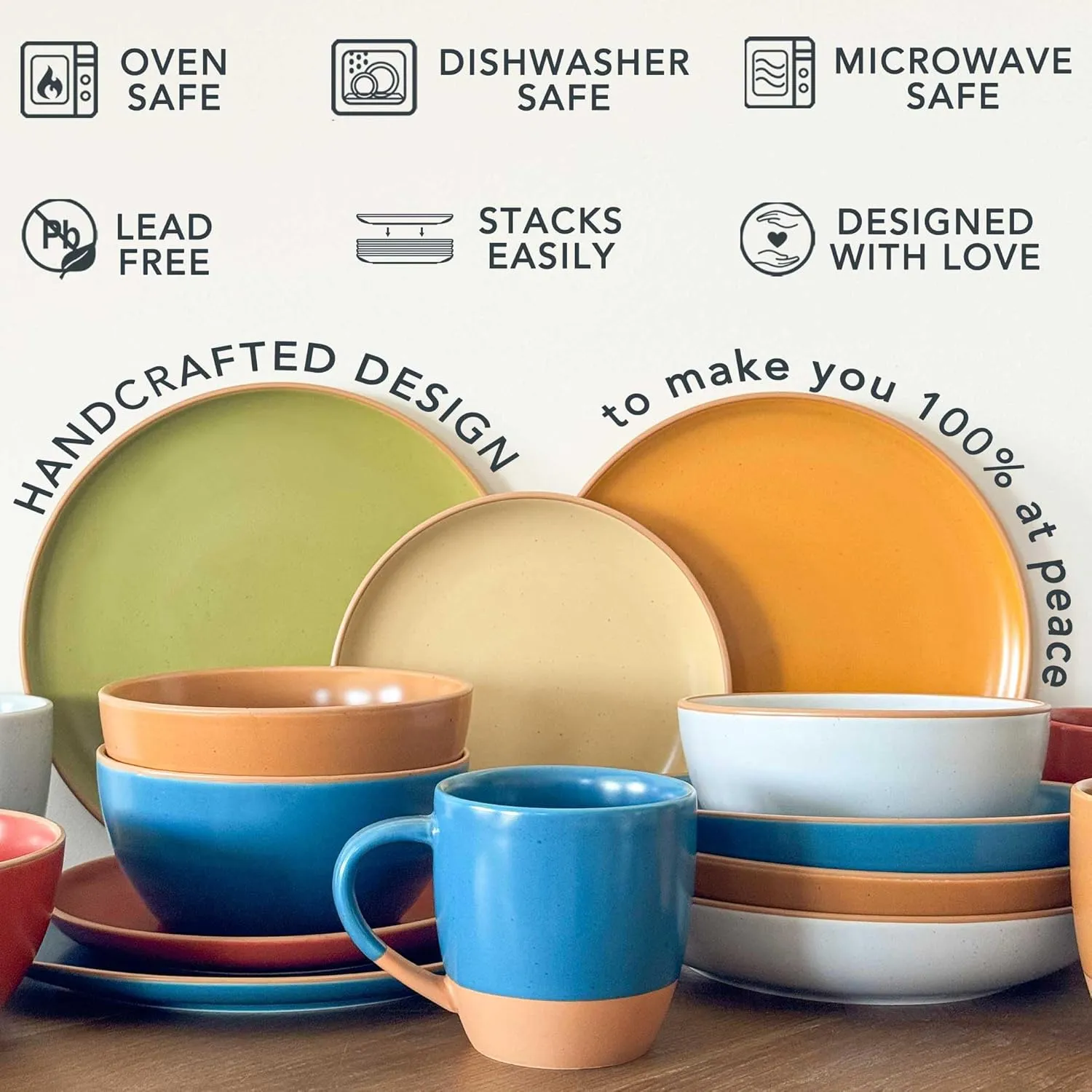 Mora Ceramic Artisan Matte Large Pasta Bowls 30oz, Set of 4 - Serving, Salad, Dinner, etc Kitchen Plate/Wide Bowl - Microwave, Oven, Dishwasher Safe - Modern Porcelain Stoneware Dishes, Marina Colors