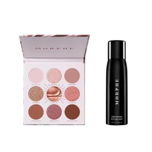 MORPHE Rich & Foiled Eyeshadow Palette - Rose to Fame (0.35 oz)   Continuous Setting Spray (2.8 oz) - Ultra-Pigmented Metallic Shadows & Long-Lasting Makeup Finish