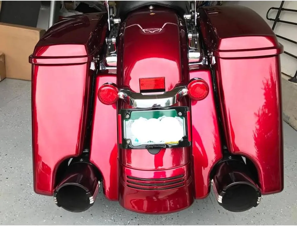Moto Onfire Harley Saddlebags Velocity Red Sunglo Stretched Saddlebags 4 1/2 INCH Extended Bags Fit for Harley Touring Road Glide Street Glide Road King Electra Glide 2014 2015 2016 2017 2018