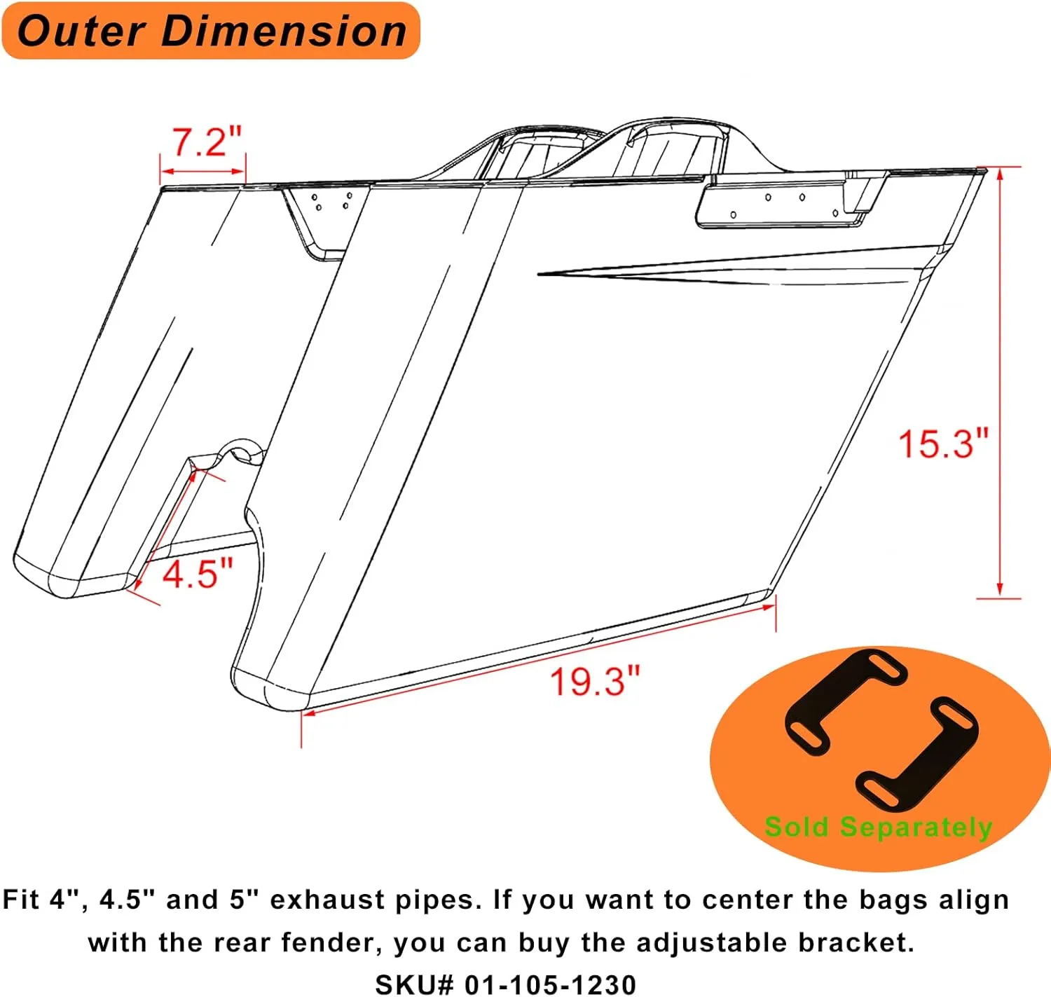 Moto Onfire Harley Saddlebags Velocity Red Sunglo Stretched Saddlebags 4 1/2 INCH Extended Bags Fit for Harley Touring Road Glide Street Glide Road King Electra Glide 2014 2015 2016 2017 2018