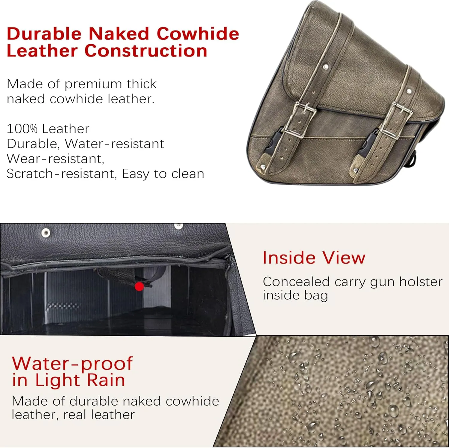 Motorcycle Swingarm Bag with Black Leather, Swing Arm Bag Motorcycle Saddlebag Left Side Tool Bag Fit for Softail/Triangulated Swingarm Models Dyna Low Rider Fat Bob