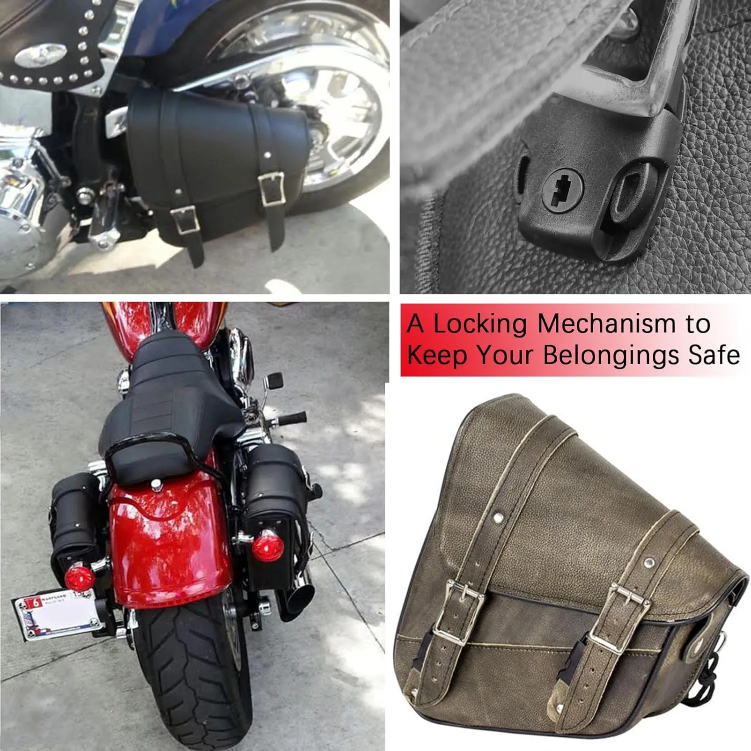 Motorcycle Swingarm Bag with Black Leather, Swing Arm Bag Motorcycle Saddlebag Left Side Tool Bag Fit for Softail/Triangulated Swingarm Models Dyna Low Rider Fat Bob