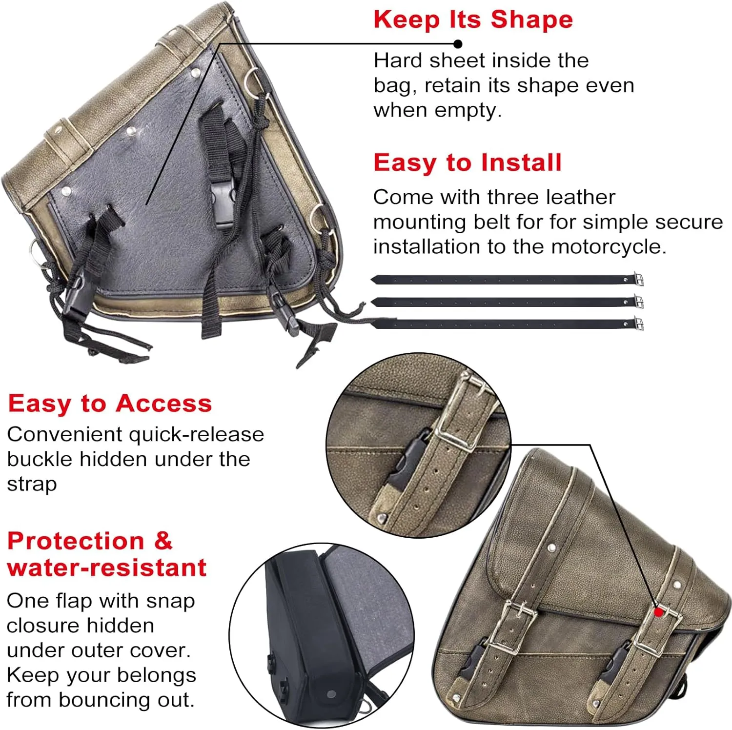 Motorcycle Swingarm Bag with Black Leather, Swing Arm Bag Motorcycle Saddlebag Left Side Tool Bag Fit for Softail/Triangulated Swingarm Models Dyna Low Rider Fat Bob