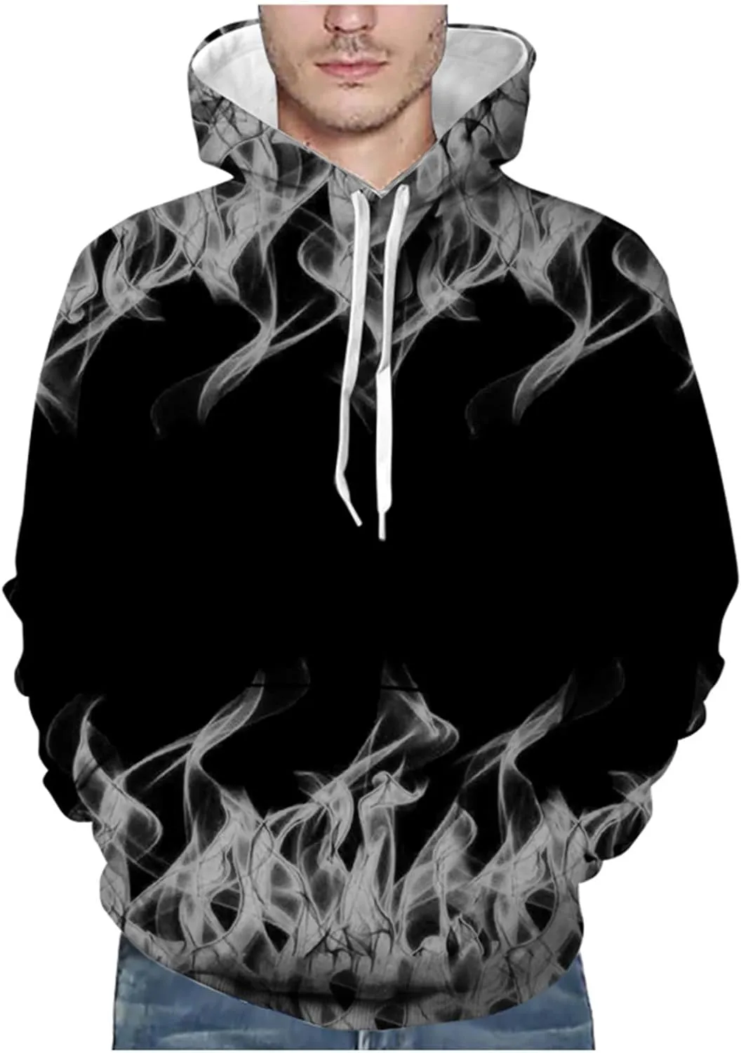 Muscularfit Graphic Hoodies for Men Cool Designs Drawstring Long Sleeve 3D Flame Print Hooded Sweatshirts Loose Fit Pullover