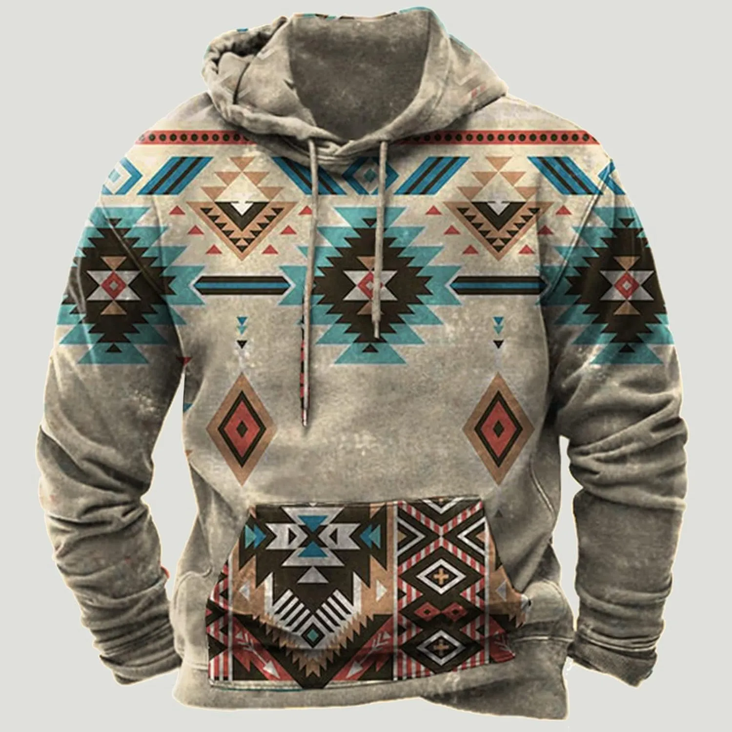 Muscularfit Hoodies for Men Graphic Design Ethnic Print Drawstring Hooded Sweatshirts Casual Long Sleeve Aztec Ethnic Hoodies