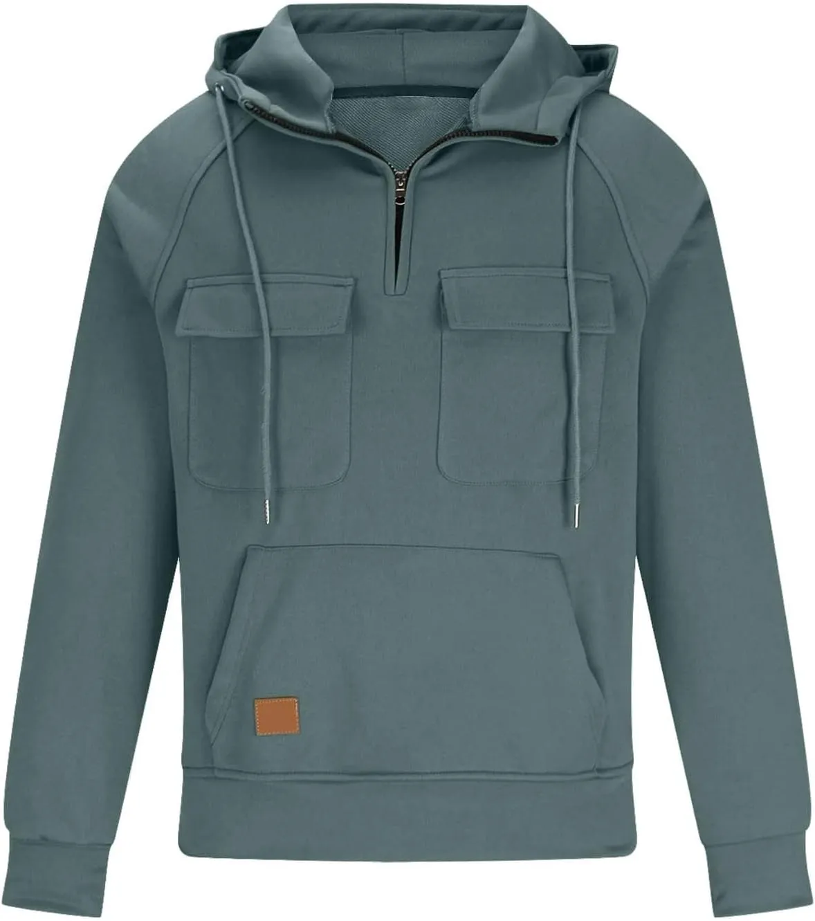 Muscularfit Mens Big and Tall Hoodies Casual Long Sleeve Multi Pockets Cargo Quarter Zip Pullover Sweatshirt Drawstring Shirt