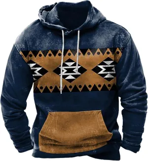 Muscularfit Mens Hoodie Casual Aztec Ethnic Drawstring Hooded Sweatshirts Long Sleeve Graphic Shirt Lightweight Pullover 2024