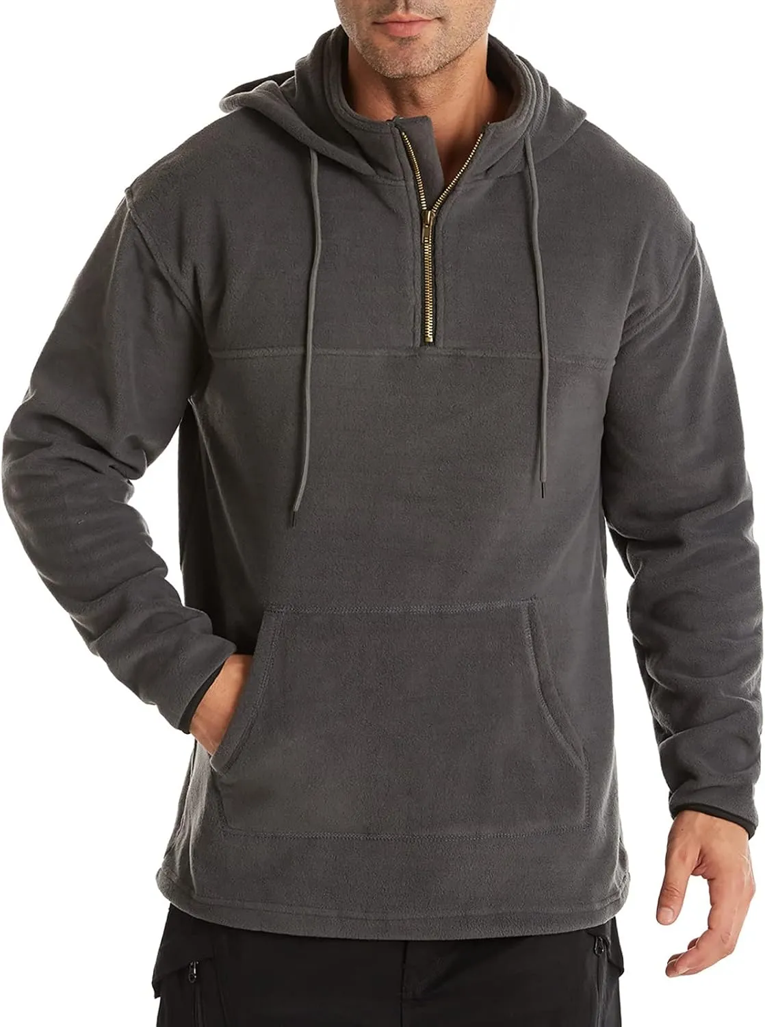 Muscularfit Sweatshirts for Men Hoodie Casual Stylish Quarter Zip Pullover Crewneck Hooded Drawstring Solid Long Sleeve Shirt