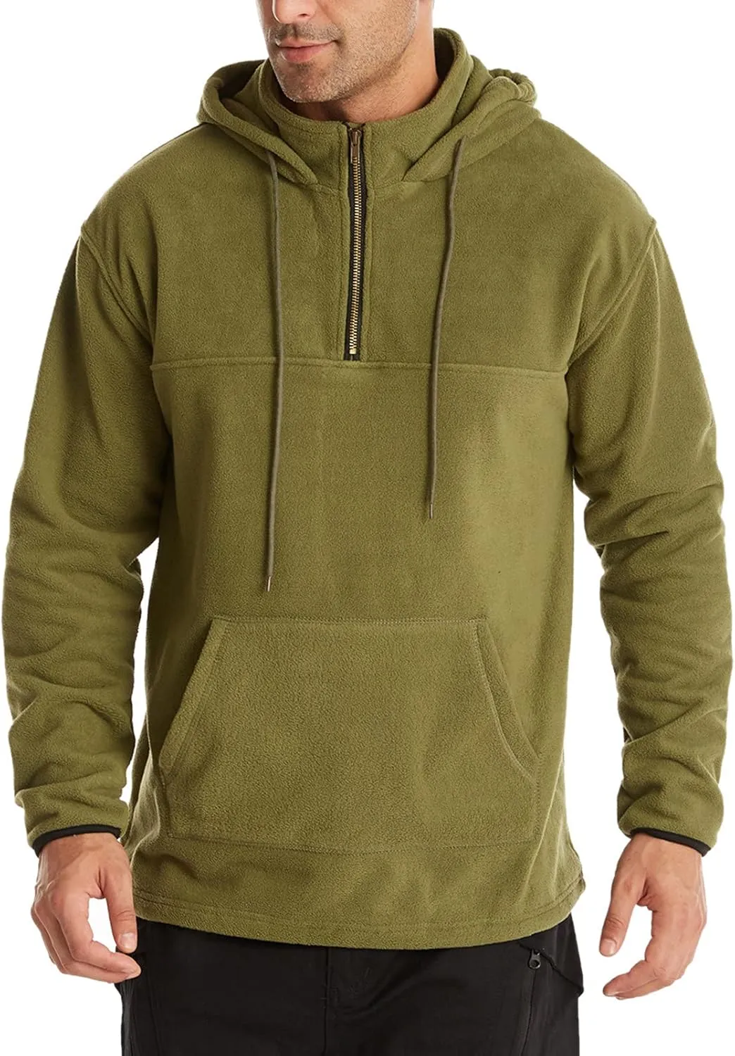 Muscularfit Sweatshirts for Men Hoodie Casual Stylish Quarter Zip Pullover Crewneck Hooded Drawstring Solid Long Sleeve Shirt