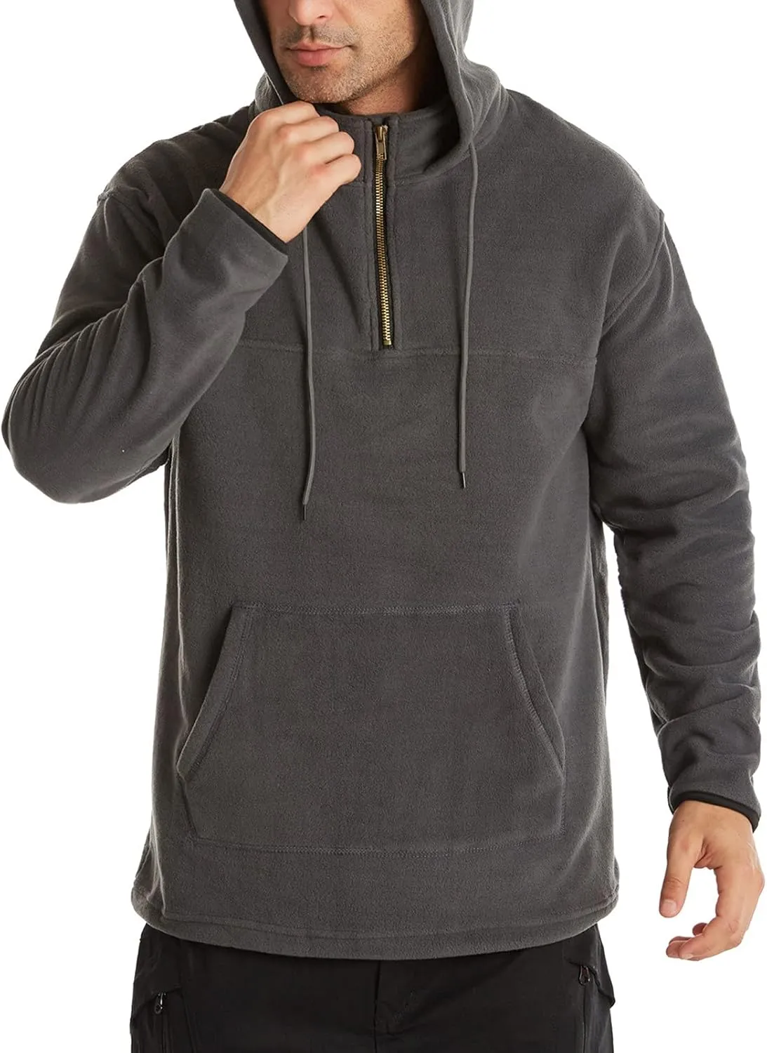 Muscularfit Sweatshirts for Men Hoodie Casual Stylish Quarter Zip Pullover Crewneck Hooded Drawstring Solid Long Sleeve Shirt