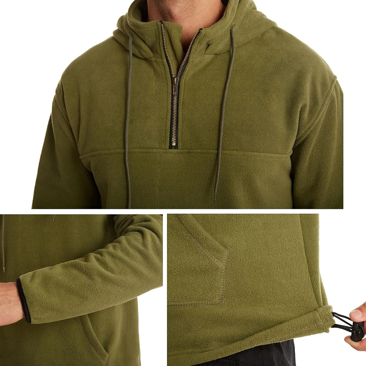 Muscularfit Sweatshirts for Men Hoodie Casual Stylish Quarter Zip Pullover Crewneck Hooded Drawstring Solid Long Sleeve Shirt