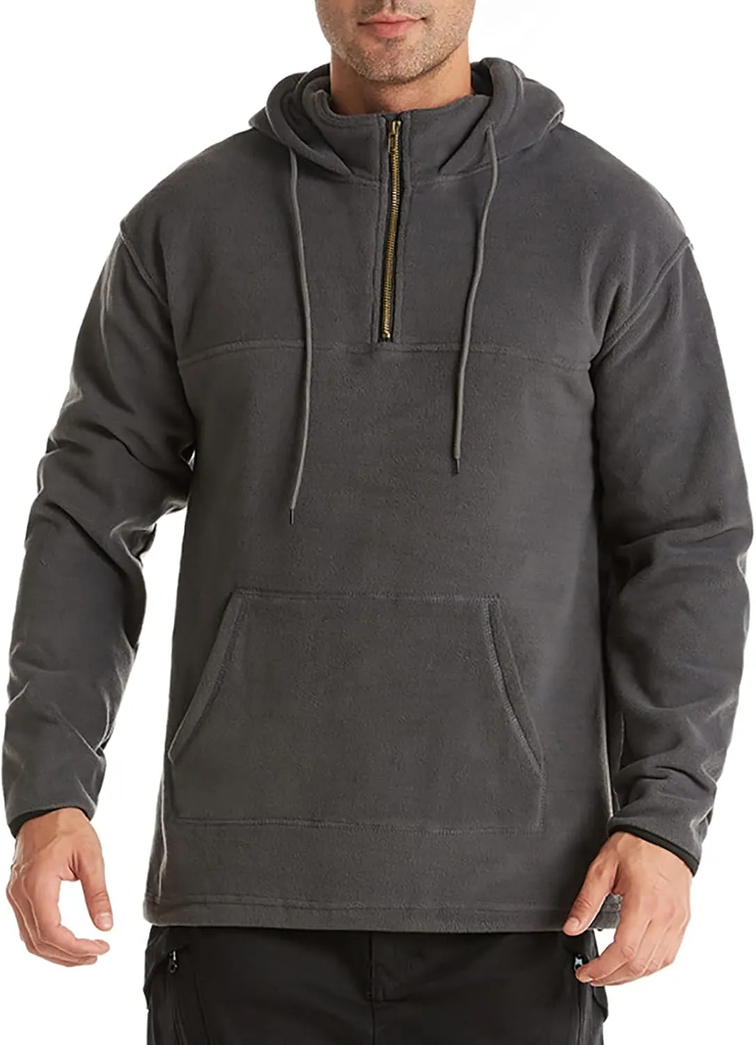 Muscularfit Sweatshirts for Men Hoodie Casual Stylish Quarter Zip Pullover Crewneck Hooded Drawstring Solid Long Sleeve Shirt