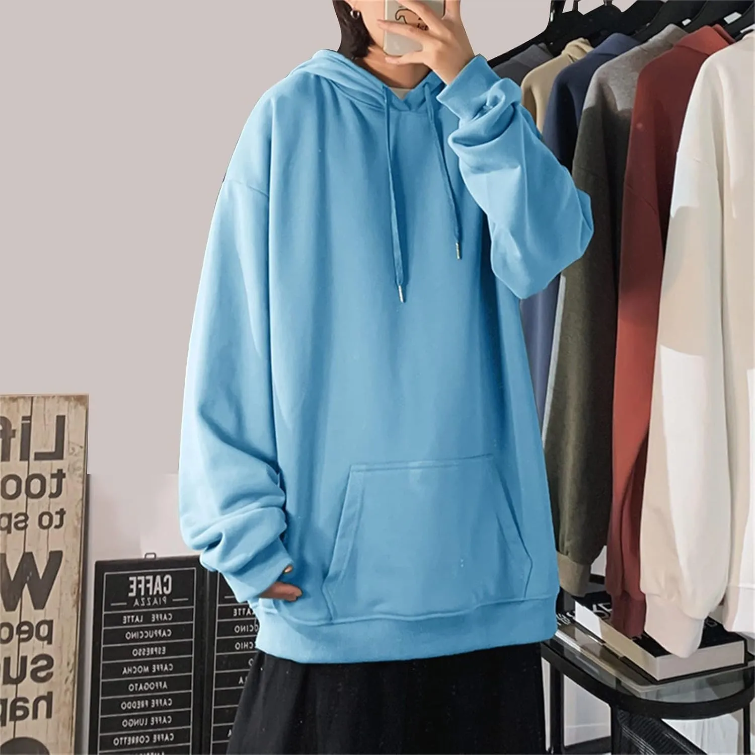 Muscularfit Sweatshirts for Men Loose Fit Drawstring Long Sleeve Solid Pullover Hoodies Causal Lightweight Hooded Sweatshirts