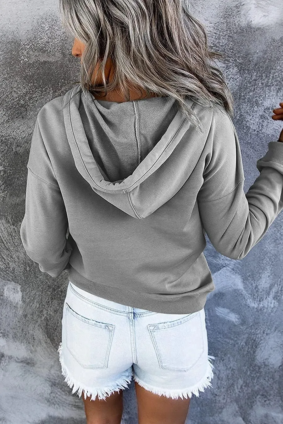 MUZHI Womens MOM Mode Hoodies Sweatshirts Casual Long Sleeve Half Button Down Pullover Drawstring Loose Tops with Pockets