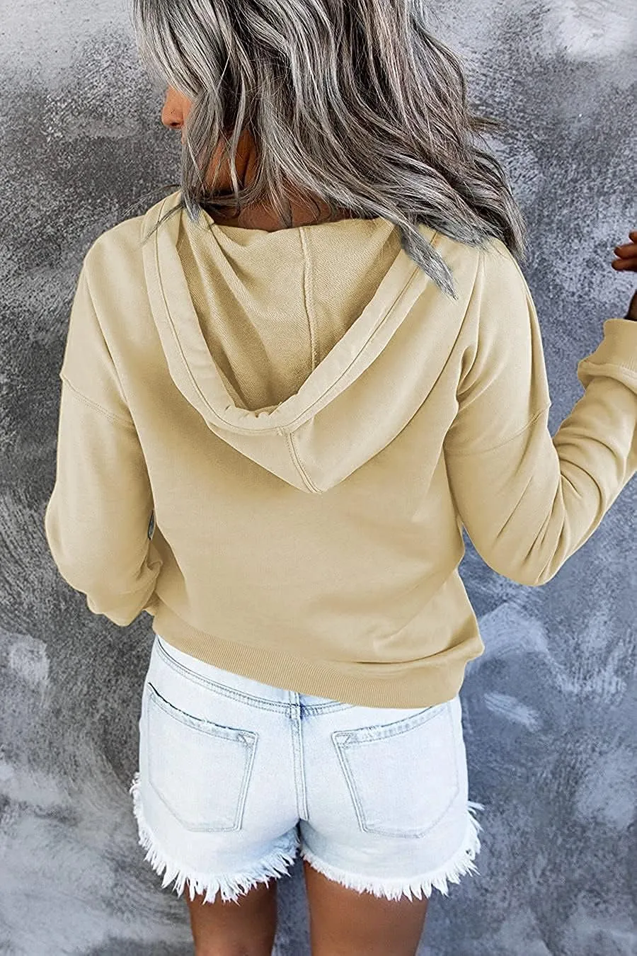 MUZHI Womens MOM Mode Hoodies Sweatshirts Casual Long Sleeve Half Button Down Pullover Drawstring Loose Tops with Pockets