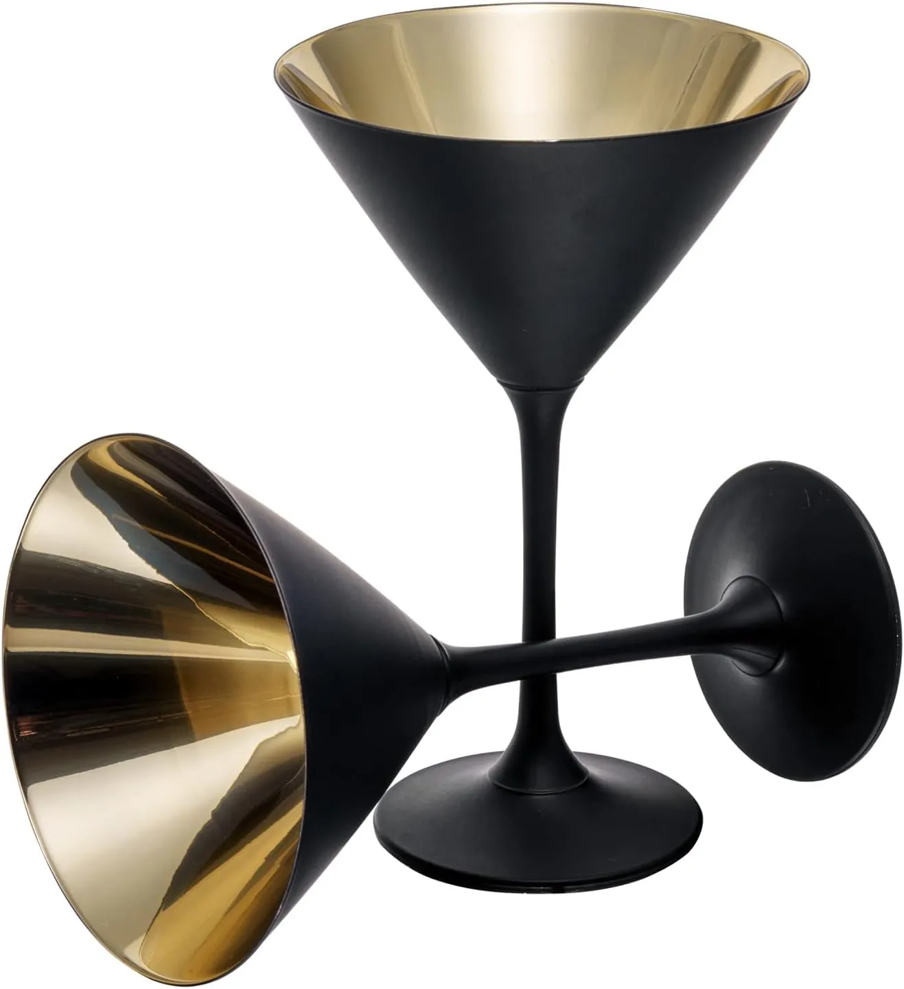 MyGift 8 Ounce Modern Matte Black and Metallic Gold Tone Plated Martini Glasses, Drinking Glass for a Cocktail Party, Wedding, or Anniversary Dinner, Set of 2