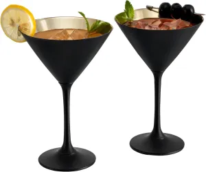 MyGift 8 Ounce Modern Matte Black and Metallic Gold Tone Plated Martini Glasses, Drinking Glass for a Cocktail Party, Wedding, or Anniversary Dinner, Set of 2