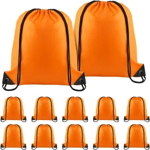 NACHLYNN Orange-Color Drawstring Backpack Bulk 12 Pieces Nylon Draw String Sport Bag DIY Drawstring Bags Tote Sackpack Sports Bag for Boys Girls Women Men Gym Sport Trip